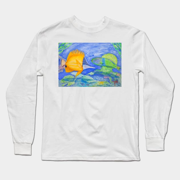 tropical fish. yellow and parrott fish. peixe papagaio Long Sleeve T-Shirt by terezadelpilar